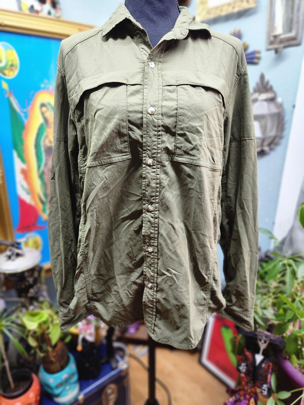REI Olive Green Women's Button-Down Utility Shirt